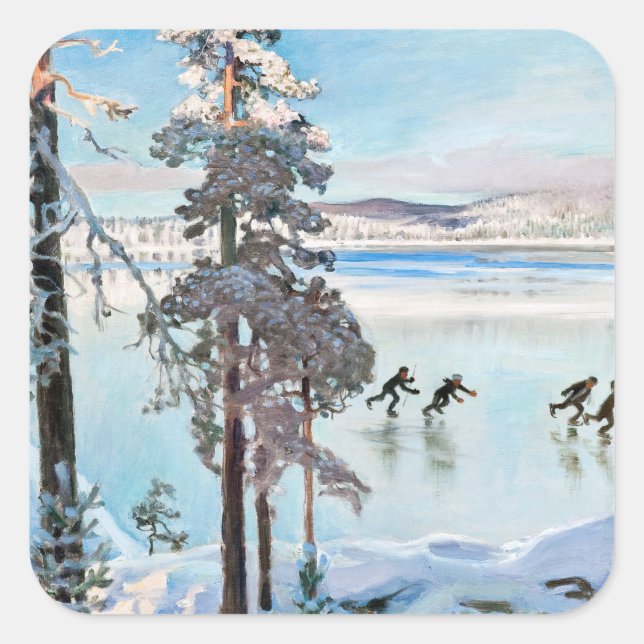 Adesivo Quadrado Akseli Gallen-Kallela - Patinadores perto de Kalel (Frente)