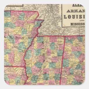 Adesivo Quadrado Alabama, Arkansas, Louisiana, e Mississippi
