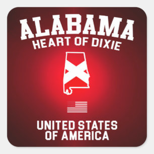Adesivo Quadrado Alabama Heart of Dixie