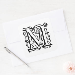 Adesivo Quadrado Aladdin O'Brien Monograma Letra M em Branco