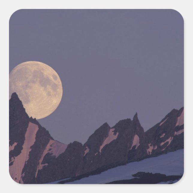 Adesivo Quadrado Alasca, Montanhas Chugach Lua cheia nasce (Frente)