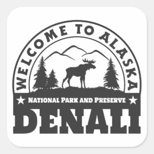Adesivo Quadrado Alaska. Parque nacional e conserva de Denali