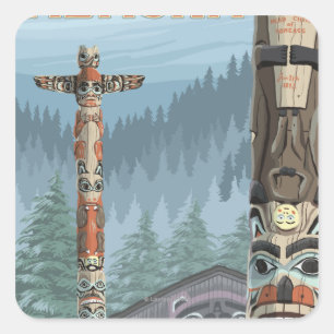 Adesivo Quadrado Alaska Totem Poles - Juneau, Alasca