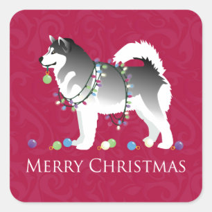 Adesivo Quadrado Alaskan Malamute Dog Felry Design de Natal