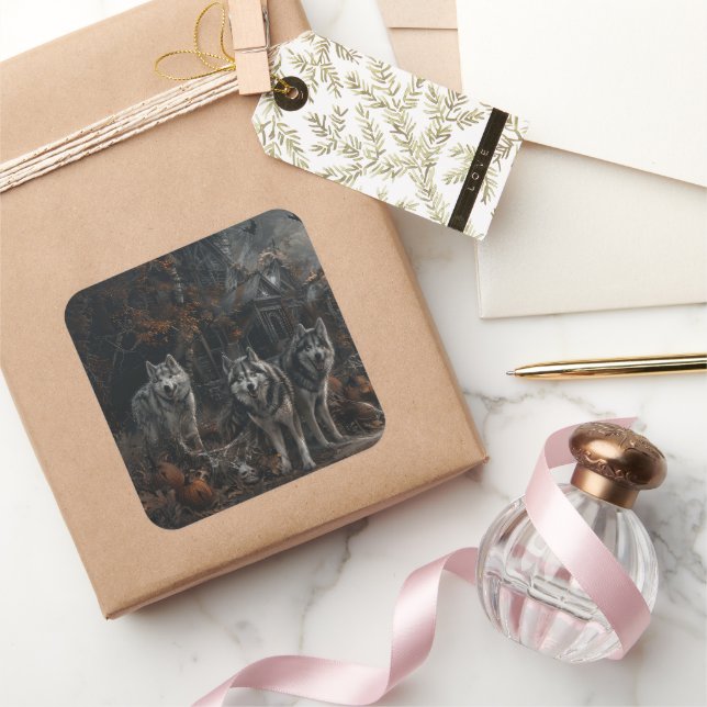 Adesivo Quadrado Alaskan Malamute Halloween Night Doggy Delight (Presentear)