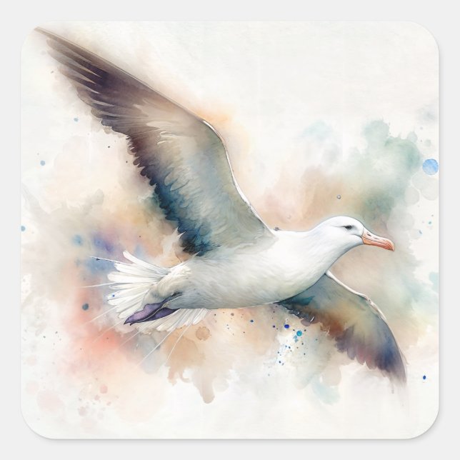 Adesivo Quadrado Albatross Watercolor Art (Frente)