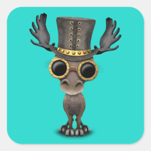 Adesivo Quadrado Alces bonitos do bebê de Steampunk
