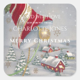 Adesivo Quadrado Aldeia bonito do Campo de Natal Vermelho