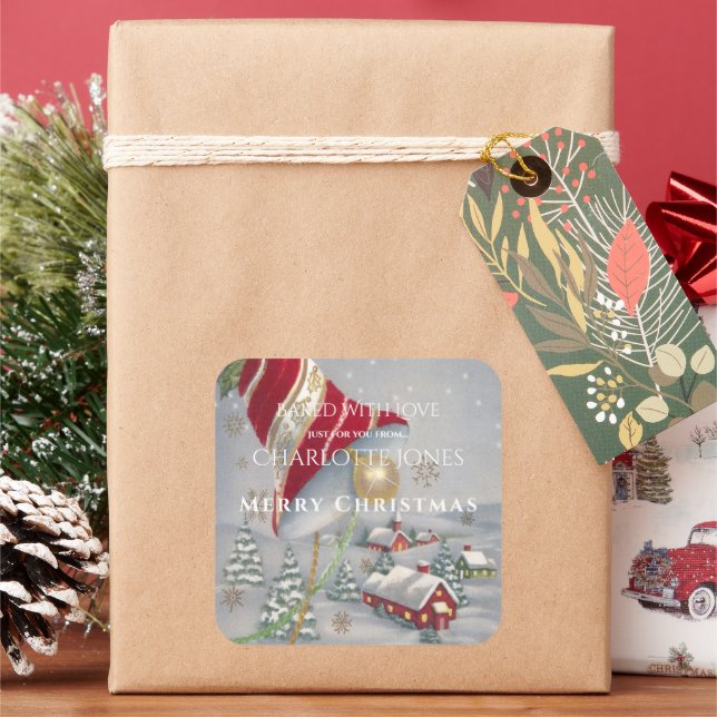 Adesivo Quadrado Aldeia bonito do Campo de Natal Vermelho (Feriado)