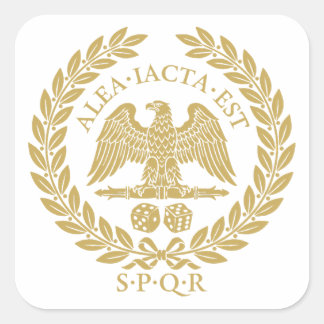 Adesivo Quadrado Alea Iacta Est Águia Romana Dado e Coroa de Louro