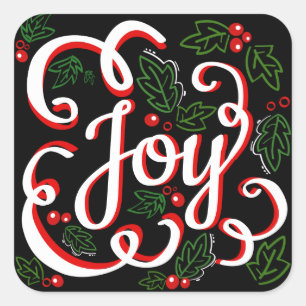 Adesivo Quadrado Alegria de Natal Holly Berries e Folhas