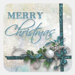 Adesivo Quadrado Alegria Jeweled da cerceta e da prata ao mundo