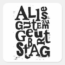 Adesivo Quadrado Alemão "Feliz Aniversário" Lino Impressão