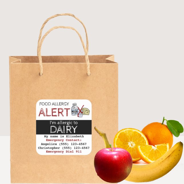 Adesivo Quadrado Alergia à Comida de leite (Criador carregado)