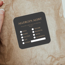Adesivo Quadrado Alerta Alergênico de Segurança da comida