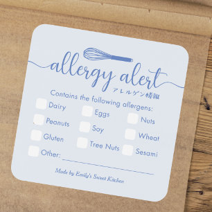 Adesivo Quadrado Alerta de Alergia Avisos de Alérgenos Bigode Azul