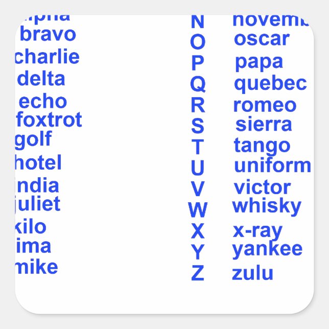 Adesivo Quadrado Alfabeto Internacional (Frente)