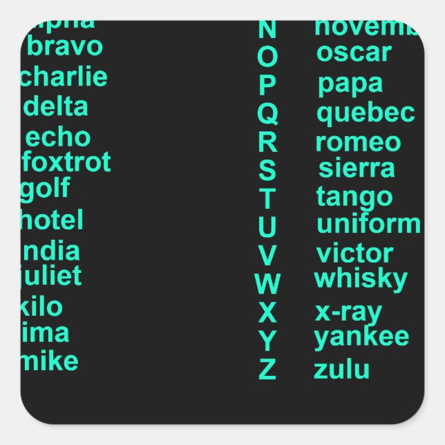 Adesivo Quadrado Alfabeto Internacional (Frente)