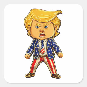 Adesivo Quadrado Alfinete de Lapela Chibi Cartoon Trump Feliz Meme