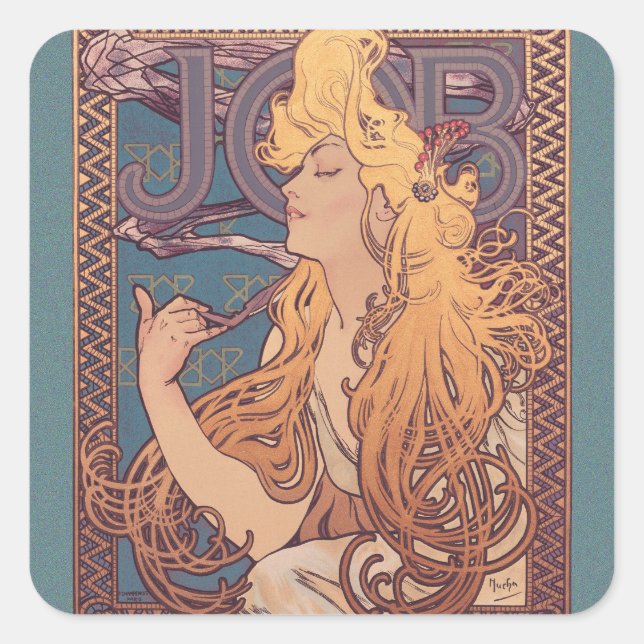 Adesivo Quadrado Alfonse Mucha Job Art Nouveau mulher (Frente)
