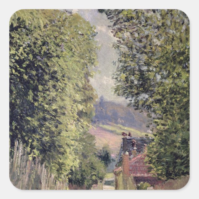 Adesivo Quadrado Alfred Sisley | Uma estrada em Louveciennes (Frente)