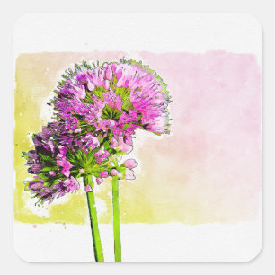 Adesivo Quadrado Alho Rosa Aquarela Vedante Floral