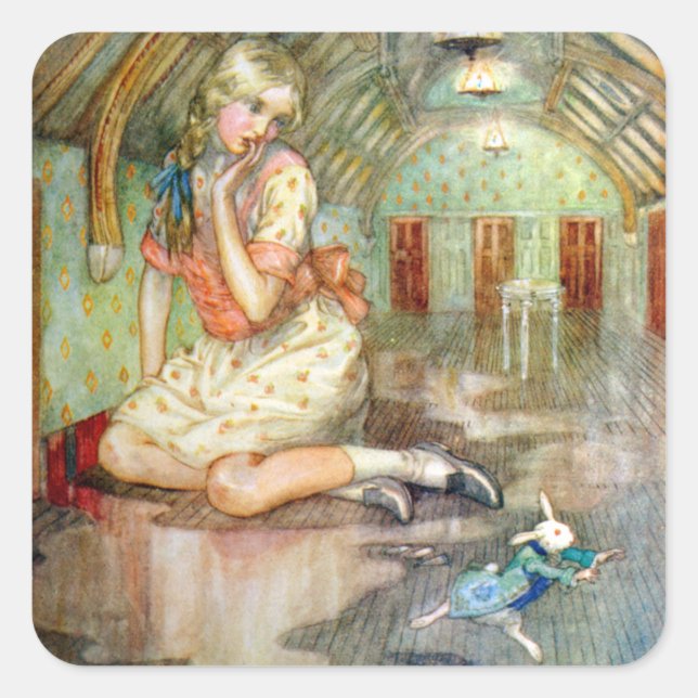 Adesivo Quadrado Alice cresce muito para a casa na terra das maravi (Frente)