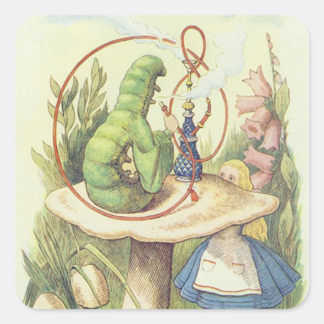 Adesivo Quadrado Alice encontra a lagarta (Frente)