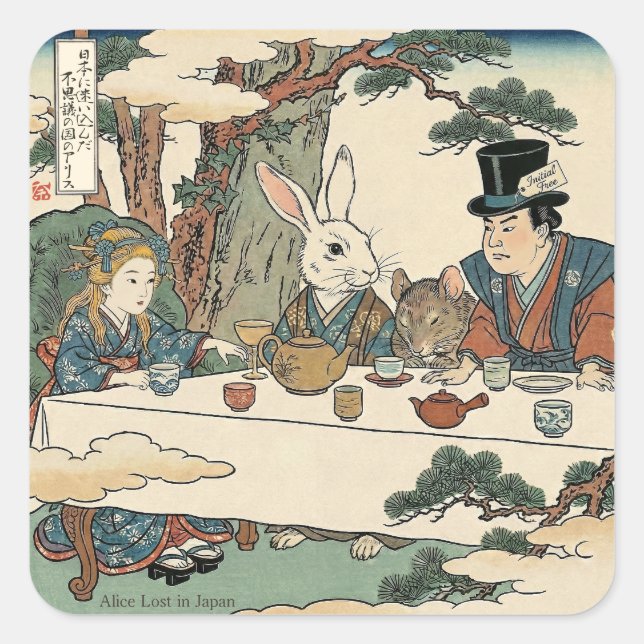 Adesivo Quadrado Alice Lost in Japan | Ukiyo-e Mad Tea Party (Frente)