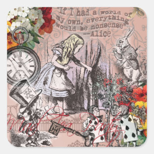 Adesivo Quadrado Alice no Mundo das Maravilhas, Ódio e Coelho