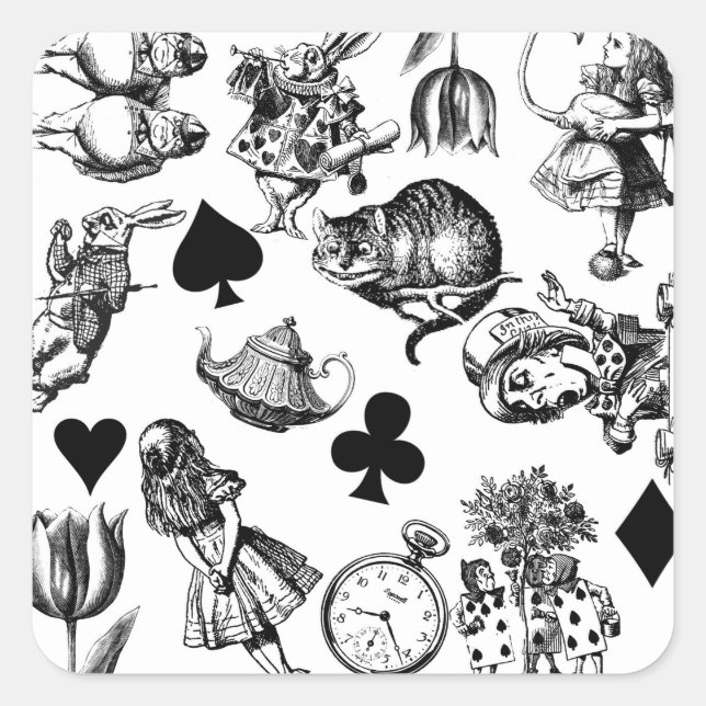 Adesivo Quadrado Alice White Rabbit Wonderland Classic (Frente)
