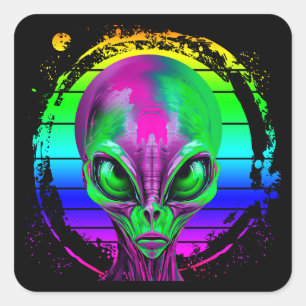 Adesivo Quadrado Alienígena Arco-íris Colorido Moderno e Tendência
