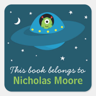 Adesivo Quadrado Alienígena bonito no livro personalizado espaço