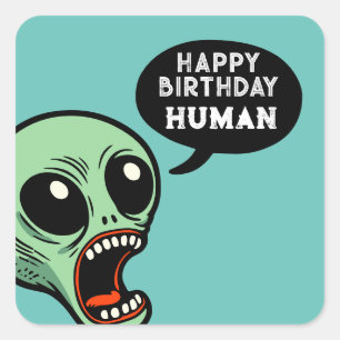 Adesivo Quadrado Alienígena de aniversário
