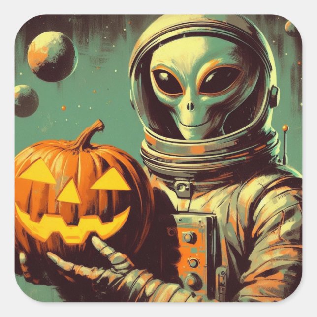 Adesivo Quadrado Alienígena espacial e Ilustração Retroativa Jack-o (Frente)