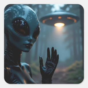 Adesivo Quadrado Alienígena feminina Extraterrestre e OVNI