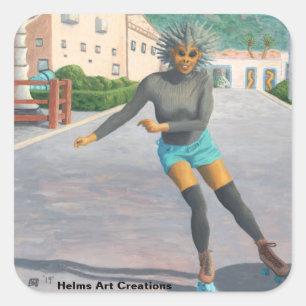 Adesivo Quadrado Alienígena Roller Skating Fantasy Art Stickers