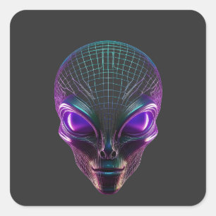 Adesivo Quadrado Alienígena Roxo Com Olhos Luminosos