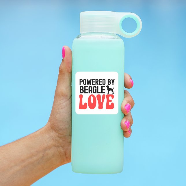 Adesivo Quadrado Alimentado Pelo Amor Beagle (Powered by beagle love bottle sticker)