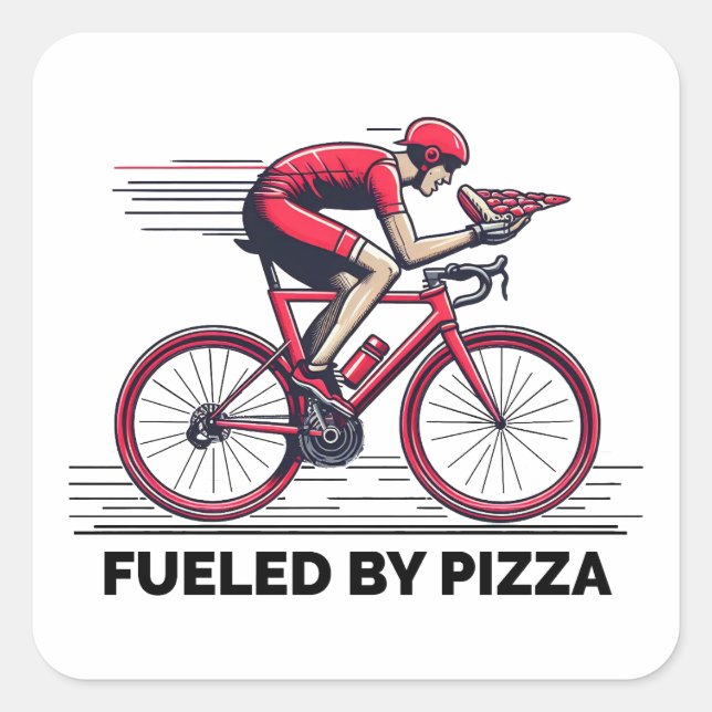 Adesivo Quadrado Alimentado Por Pizza Cyclist (Frente)