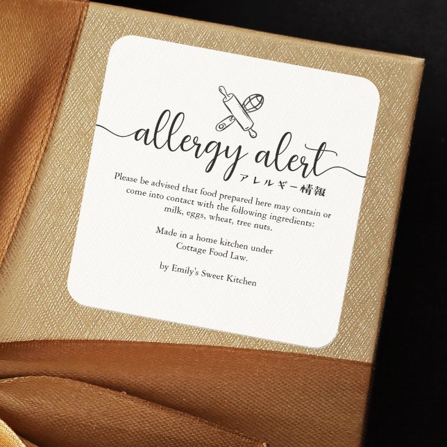 Adesivo Quadrado Allergy Alert Warning Rolling Pin Whisk Minimalist (Criador carregado)