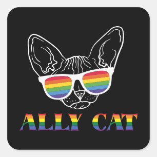 Adesivo Quadrado Ally Cat Gato cúmulo Arco-íris Orgulho