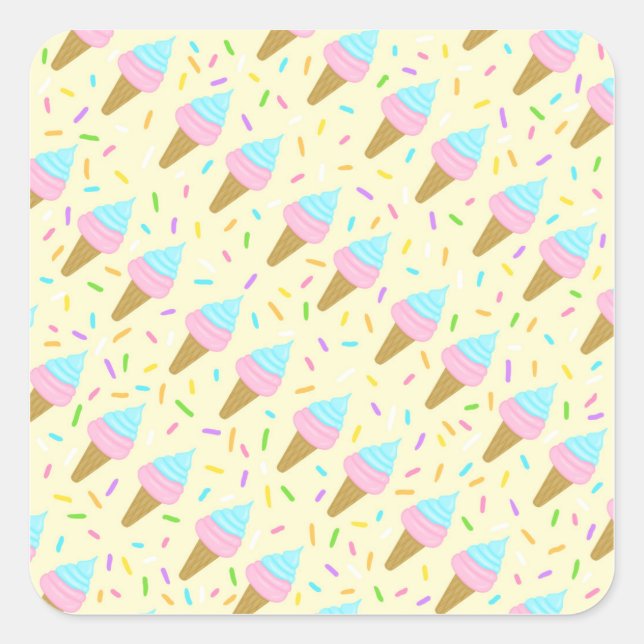 Adesivo Quadrado Almofada fofa com estampa contínua de sorvetes (Frente)