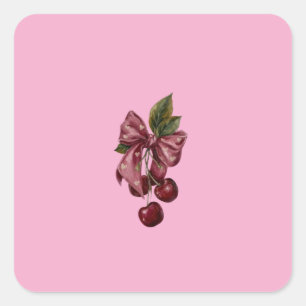 Adesivo Quadrado Almofada Lombar com Laço Rosa e Cereja Coquette