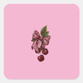 Adesivo Quadrado Almofada Lombar com Laço Rosa e Cereja Coquette