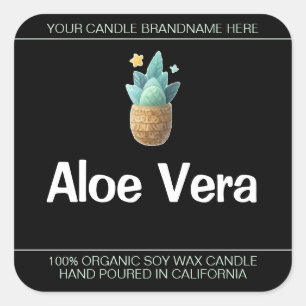 Adesivo Quadrado Aloe Vera Plant Símbolo Soy Candles Labels Black
