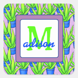 Adesivo Quadrado Aloe Vera Plantas Padrão Monograma