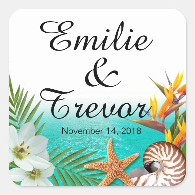 Adesivo Quadrado Aloha Beach Wedding Plumeria Frangipani (Frente)