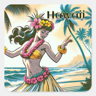 Adesivo Quadrado Aloha | Dançarino Hawaii Hula na praia