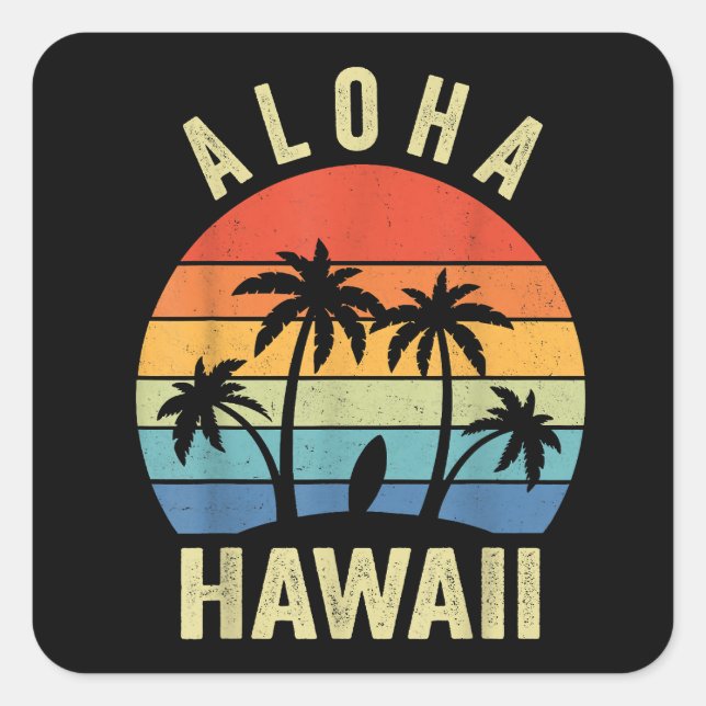 Adesivo Quadrado Aloha Hawaii Ilha Havaiana Shirt Palm Beach Surf (Frente)